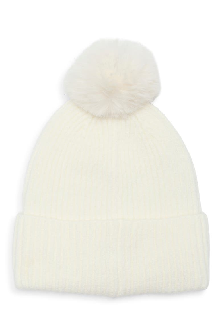 Mixed Metallic Faux Fur Pom Beanie, Main, color, IVORY