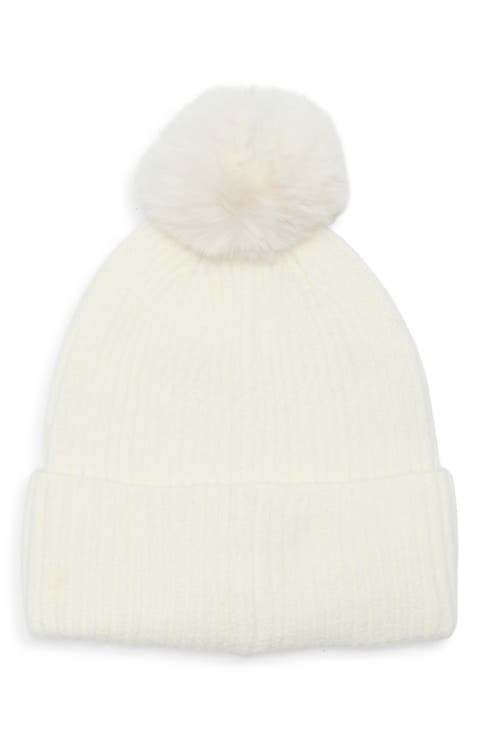 Mixed Metallic Faux Fur Pom Beanie