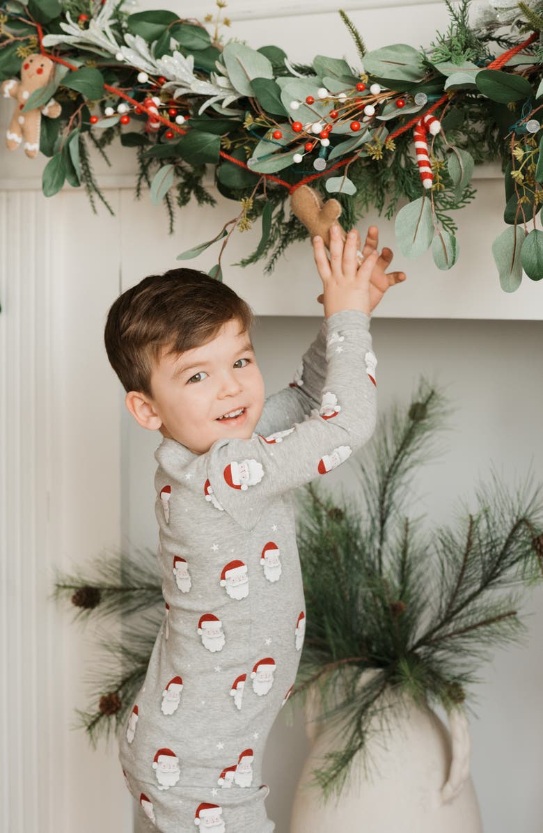 Petit Lem Santa Print Fitted Two-Piece Organic Cotton Pajamas, Alternate, color, Medium Heather Grey