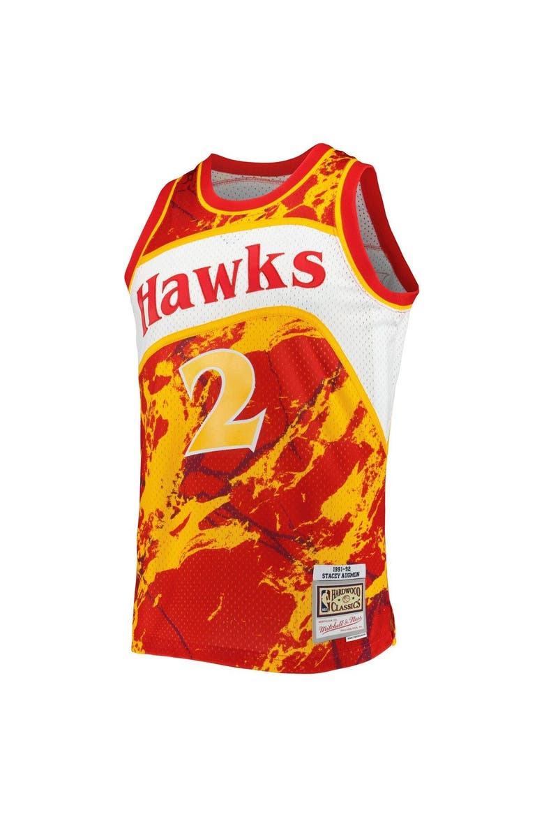Men's Mitchell & Ness Stacey Augmon Red Atlanta Hawks 1991/92 Hardwood Classics Marble Swingman Jersey, Alternate, color, Red