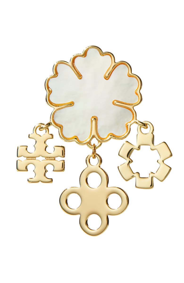 Tory Burch Clover Cluster Chandelier Earrings, Alternate, color, Tory Gold / Mother Of Pearl