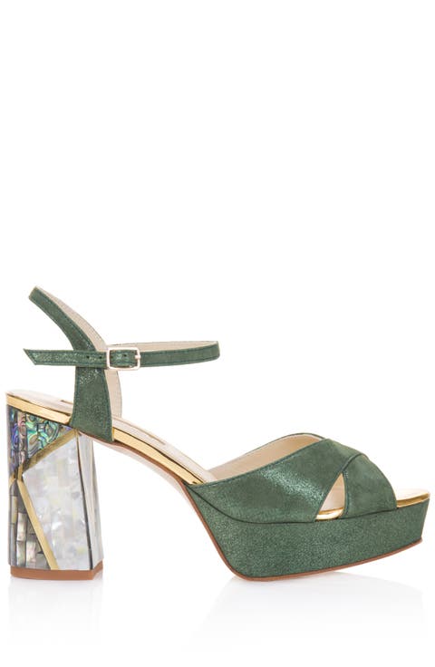Zahra Verde Ankle Strap Pearl Heel Sandal