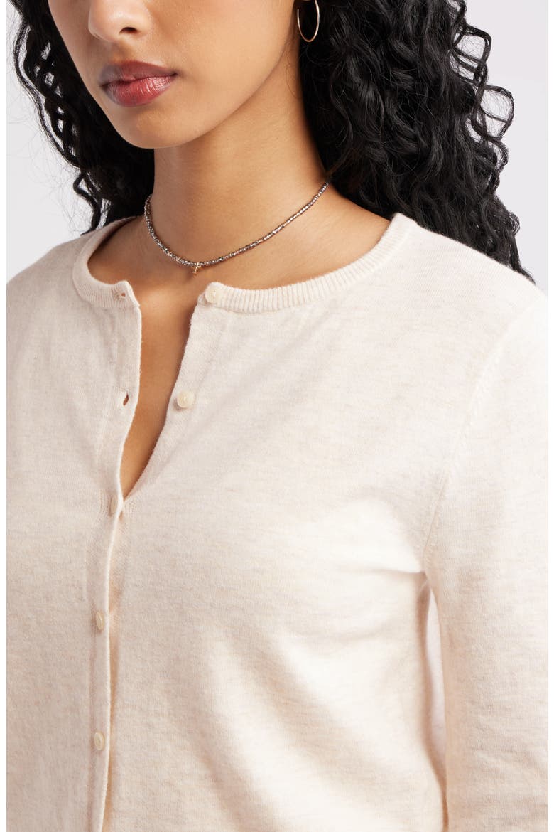 Crewneck Cotton Blend Cardigan, Alternate, color, BEIGE LIGHT OATMEAL HEATHER
