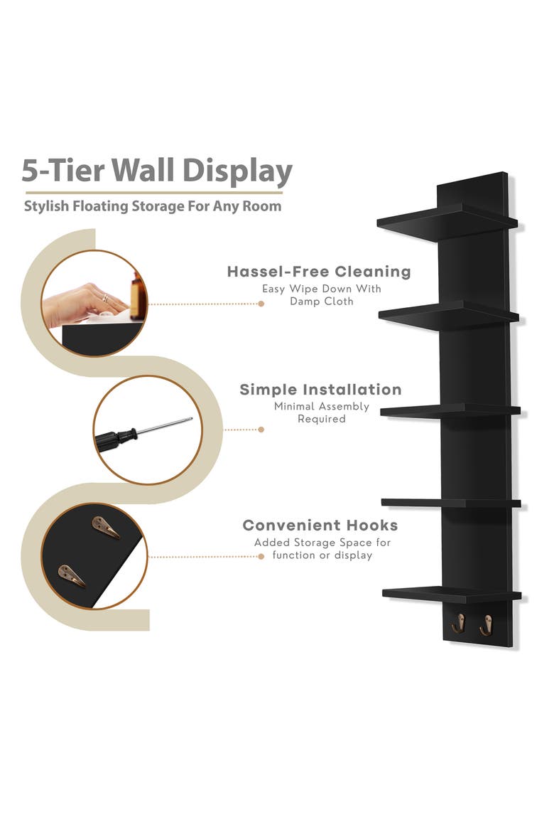 Set of 2 5-Tier Wall Mount Shelves, Alternate, color, BLACK