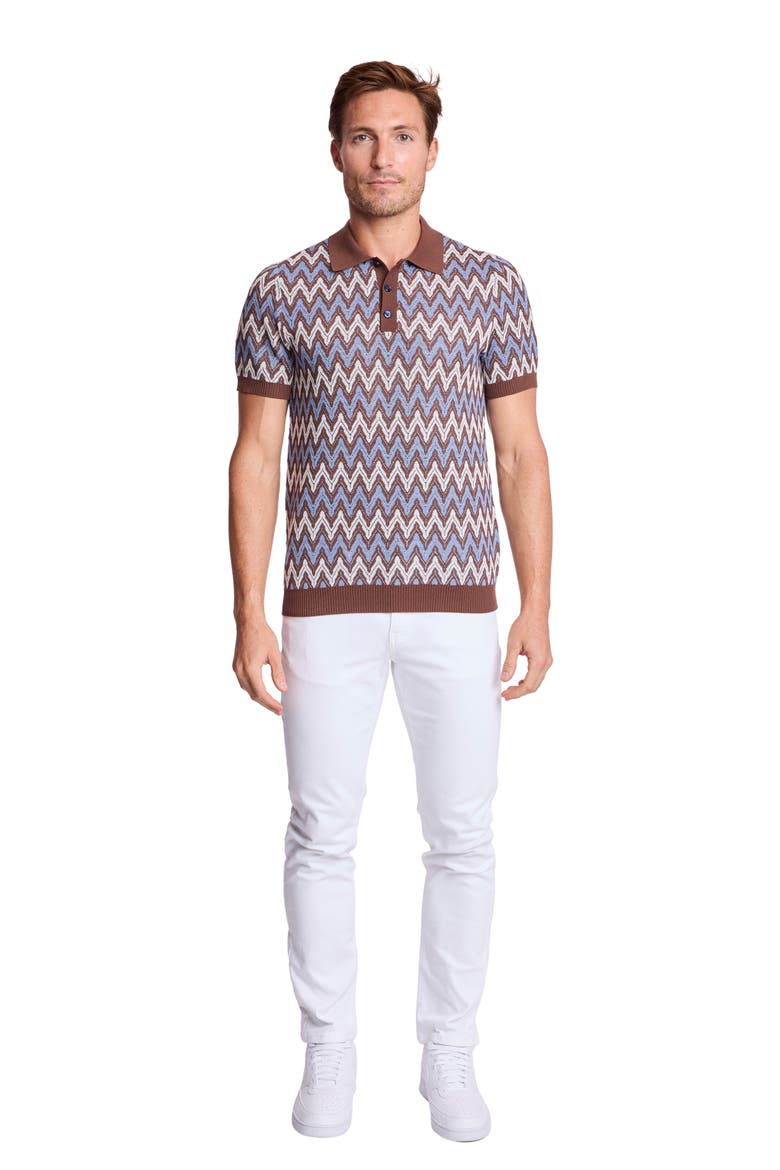 Trim Fit Zigzag Knit Polo, Alternate, color, BLUE TRUFFLE ZIG ZAG
