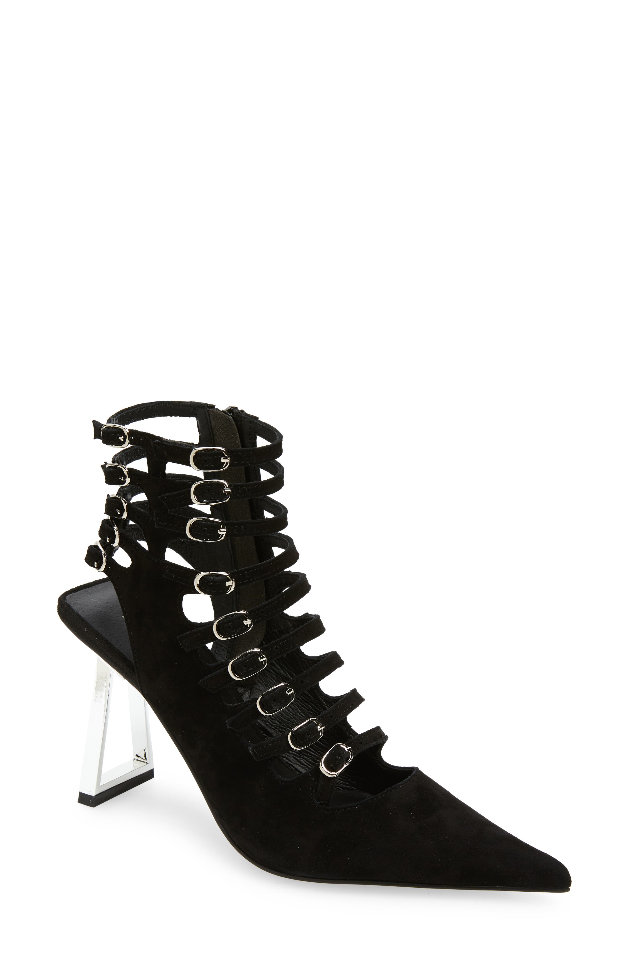 Jeffrey Campbell Cage Buckle Strap Pointed Toe Bootie, Main, color, 