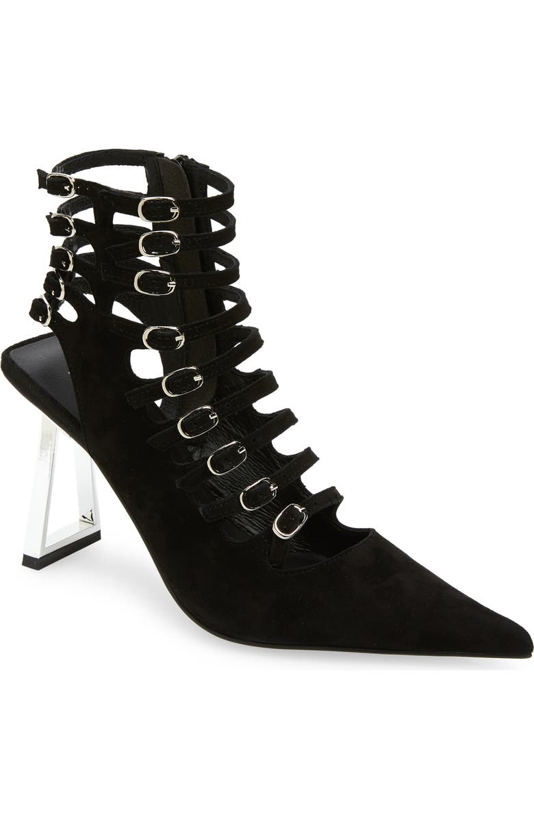 Jeffrey Campbell Cage Buckle Strap Pointed Toe Bootie, Main, color,