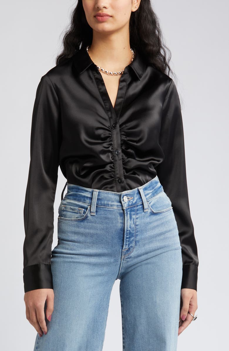 Open Edit Cinched Satin Shirt, Main, color, 