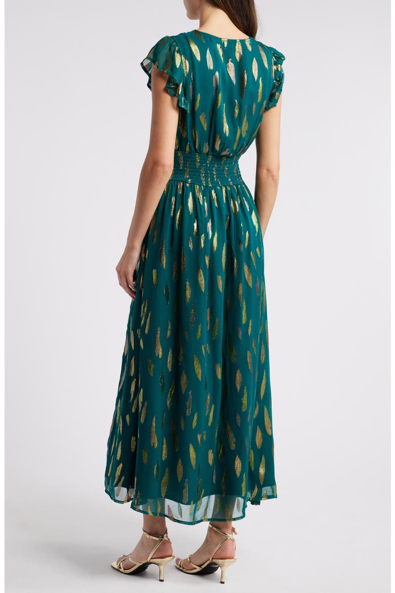 Jennsen Metallic Flutter Sleeve Maxi Dress, Alternate, color, TEAL