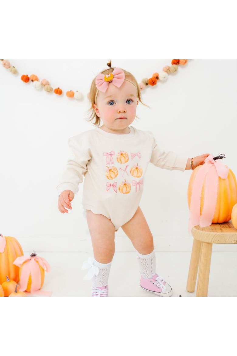 Pumpkin Long Sleeve Romper, Alternate, color, Natural