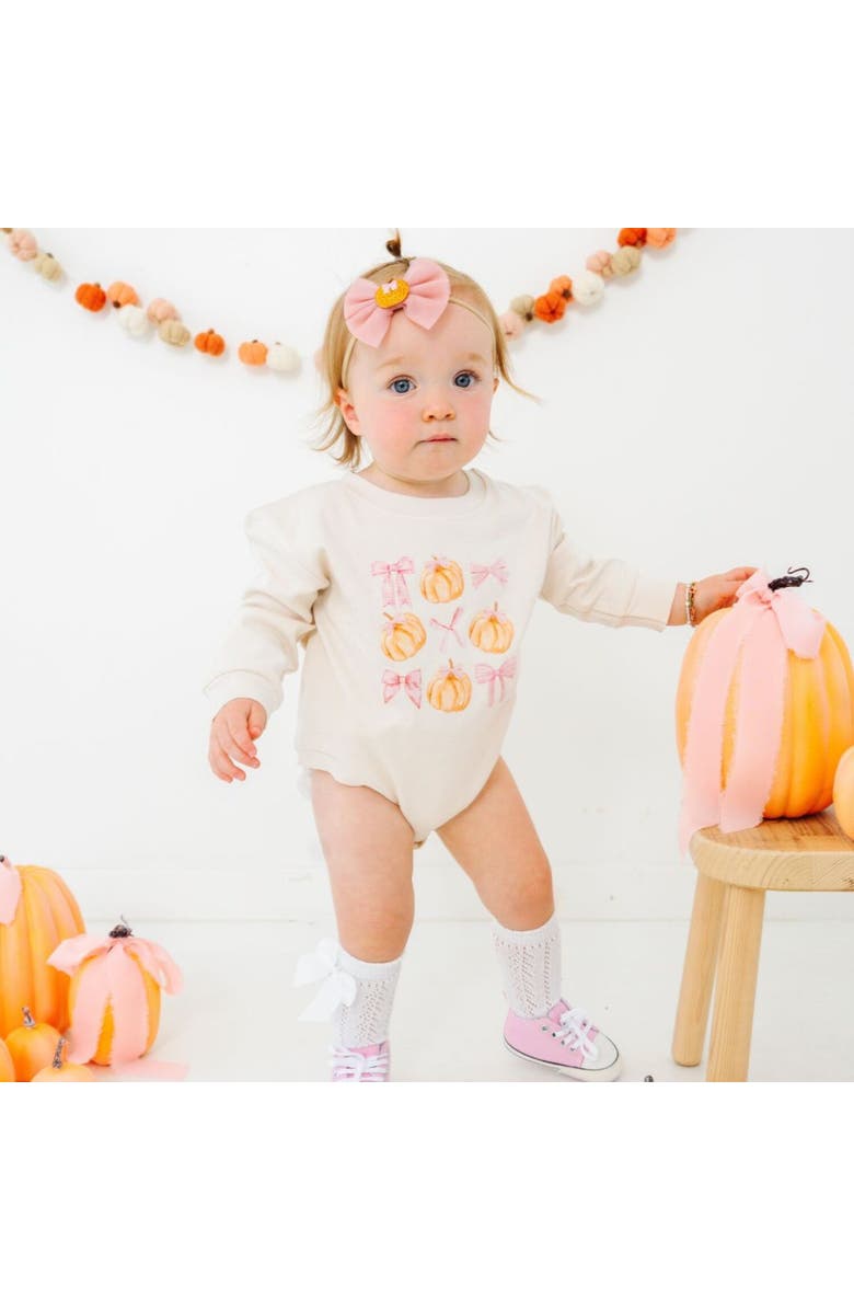 Sweet Wink Pumpkin Long Sleeve Romper, Alternate, color, 