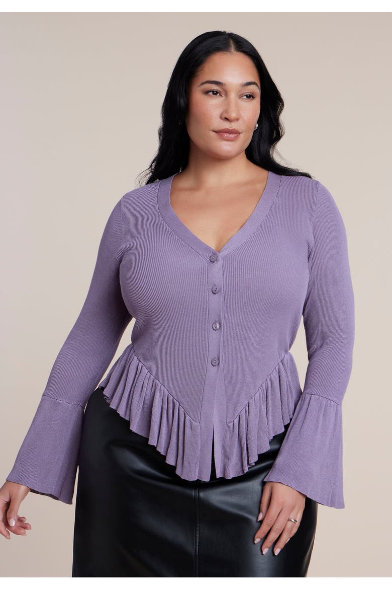 Ruffle Cardigan, Main, color, DUSTY GRAPE