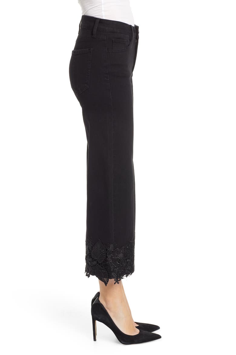 Lace Hem Wide Leg Crop Jeans, Alternate, color, BLACK