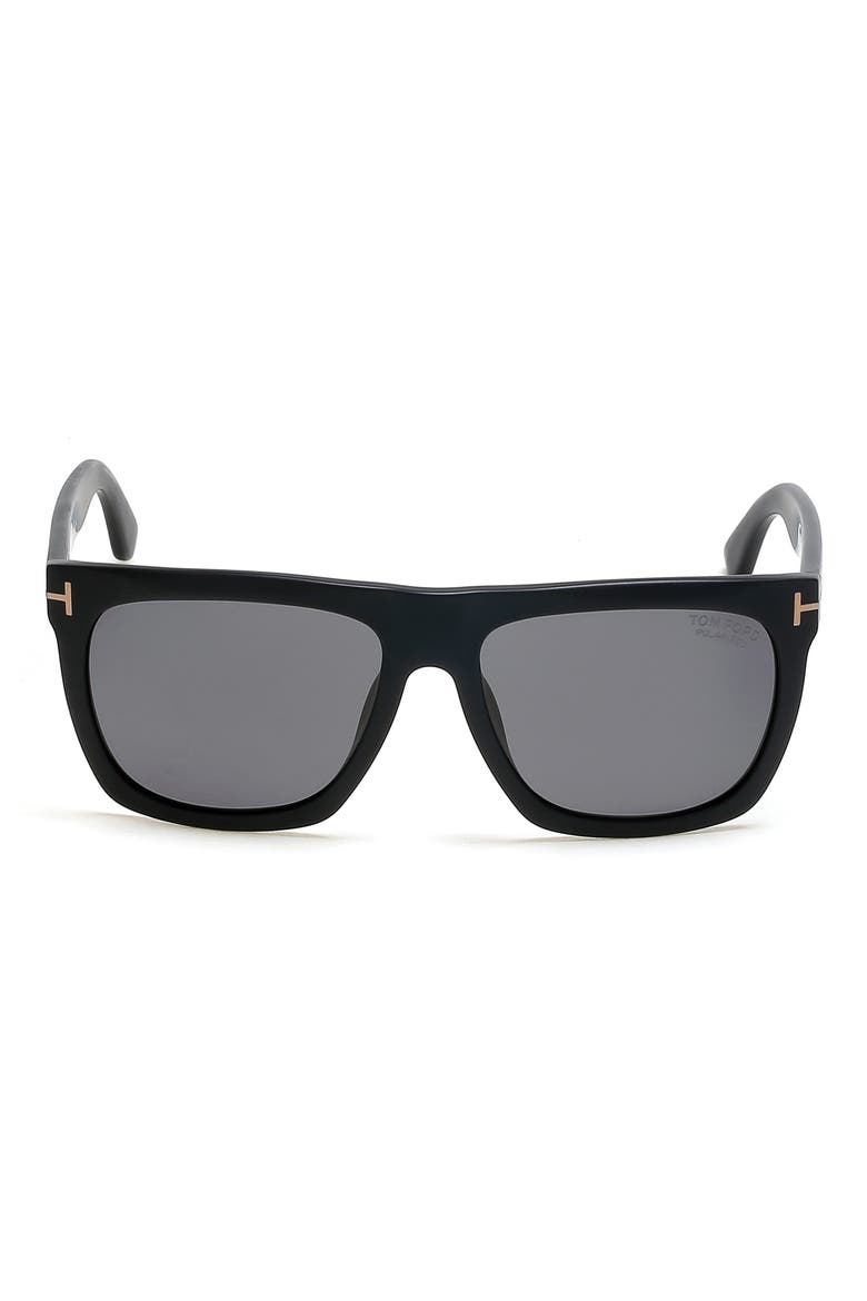 Morgan 57mm Polarized Square Sunglasses, Main, color, SHINY BLACK / SMOKE POLARIZED
