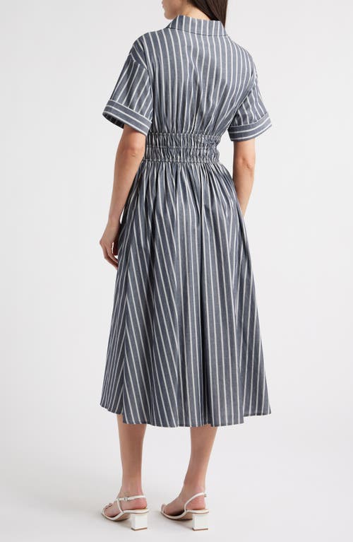 En Saison Stripe Cotton Midi Shirtdress In Gray
