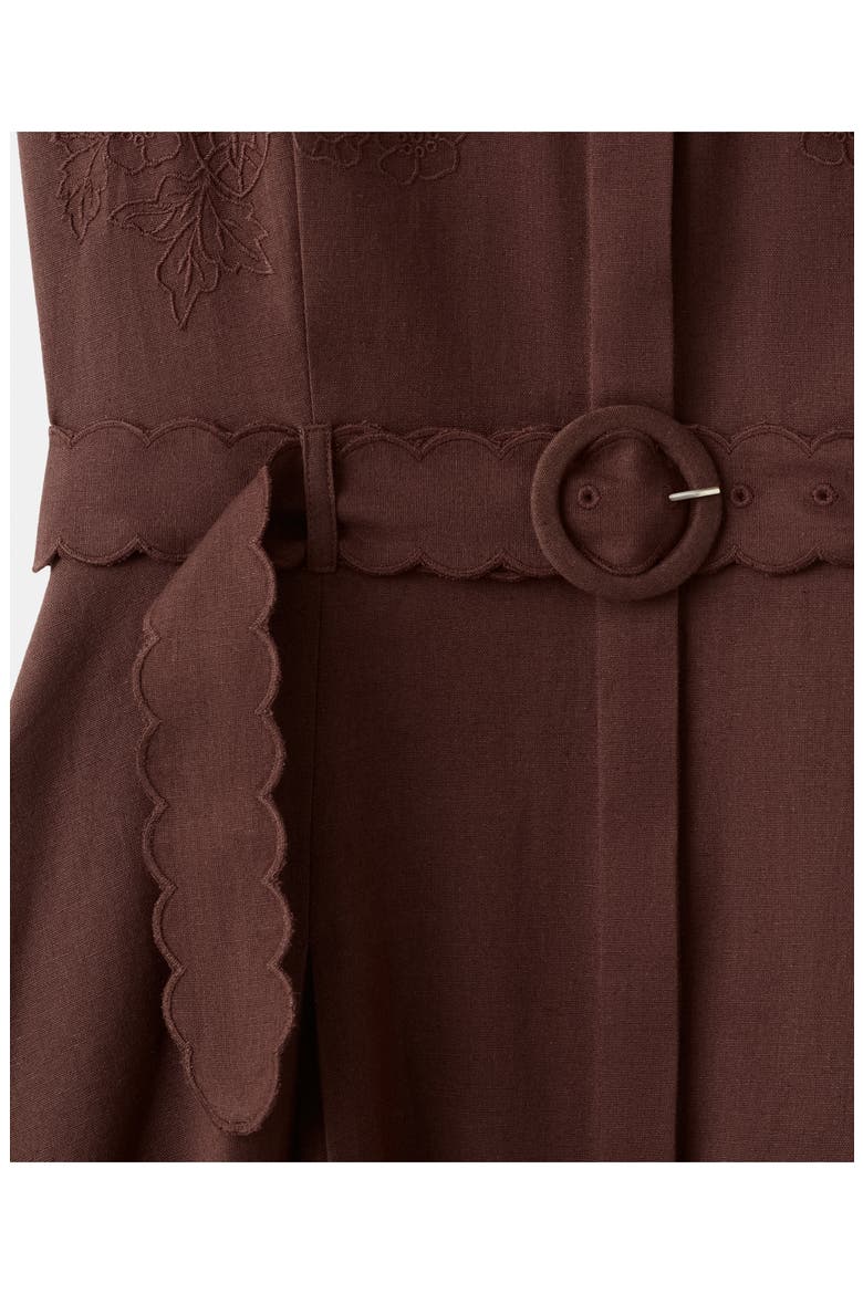 Floral Embroidered Belted Cotton & Linen Shirtdress, Alternate, color, BROWN