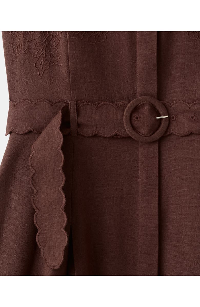 MANGO Floral Embroidered Belted Cotton & Linen Shirtdress, Alternate, color, Brown