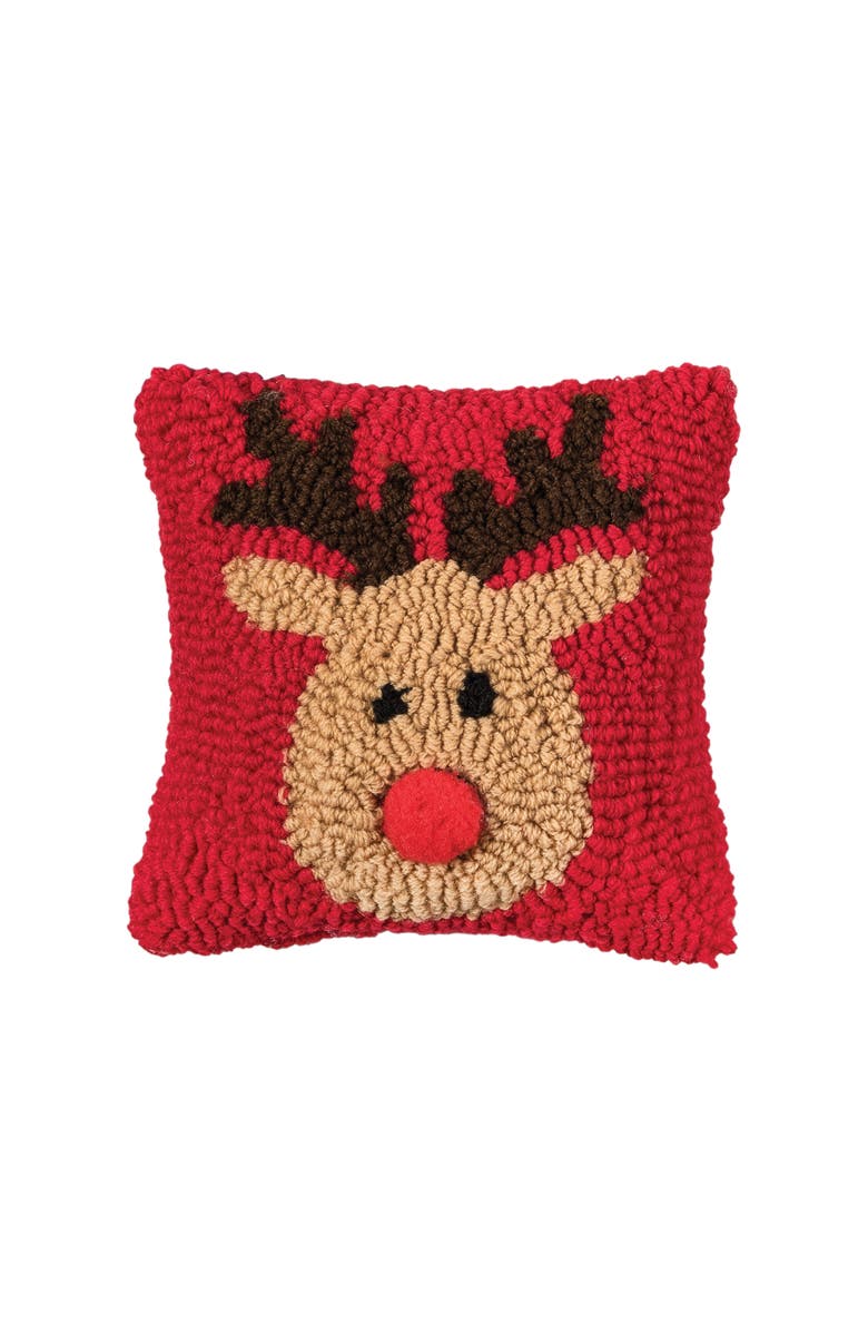 C&F Home Red Nose Reindeer Games Hooked Christmas Mini Accent Pillow 8" x 8", Alternate, color, Red