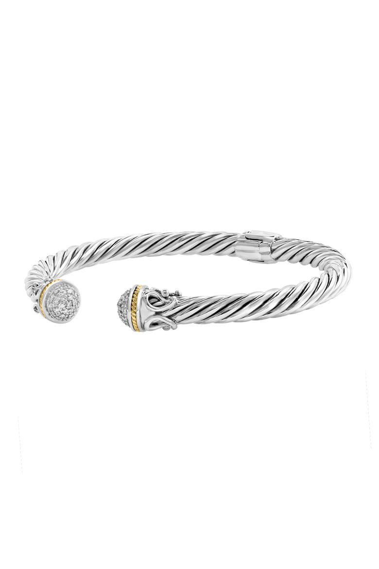 925 Sterling Silver & 18K Yellow Gold Twisted Cable Diamond Cuff Bracelet, Alternate, color, Sterling Silver