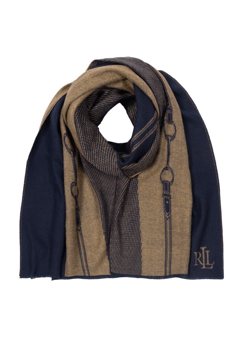 equestrian jacquard wrap, Main, color, navy/camel