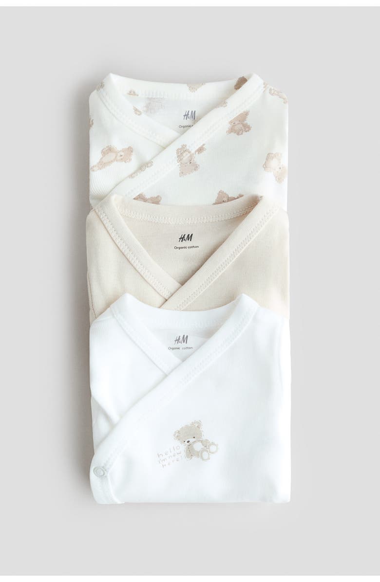 H&M 3-pack Wrapover Bodysuits, Alternate, color, White/Teddy Bears