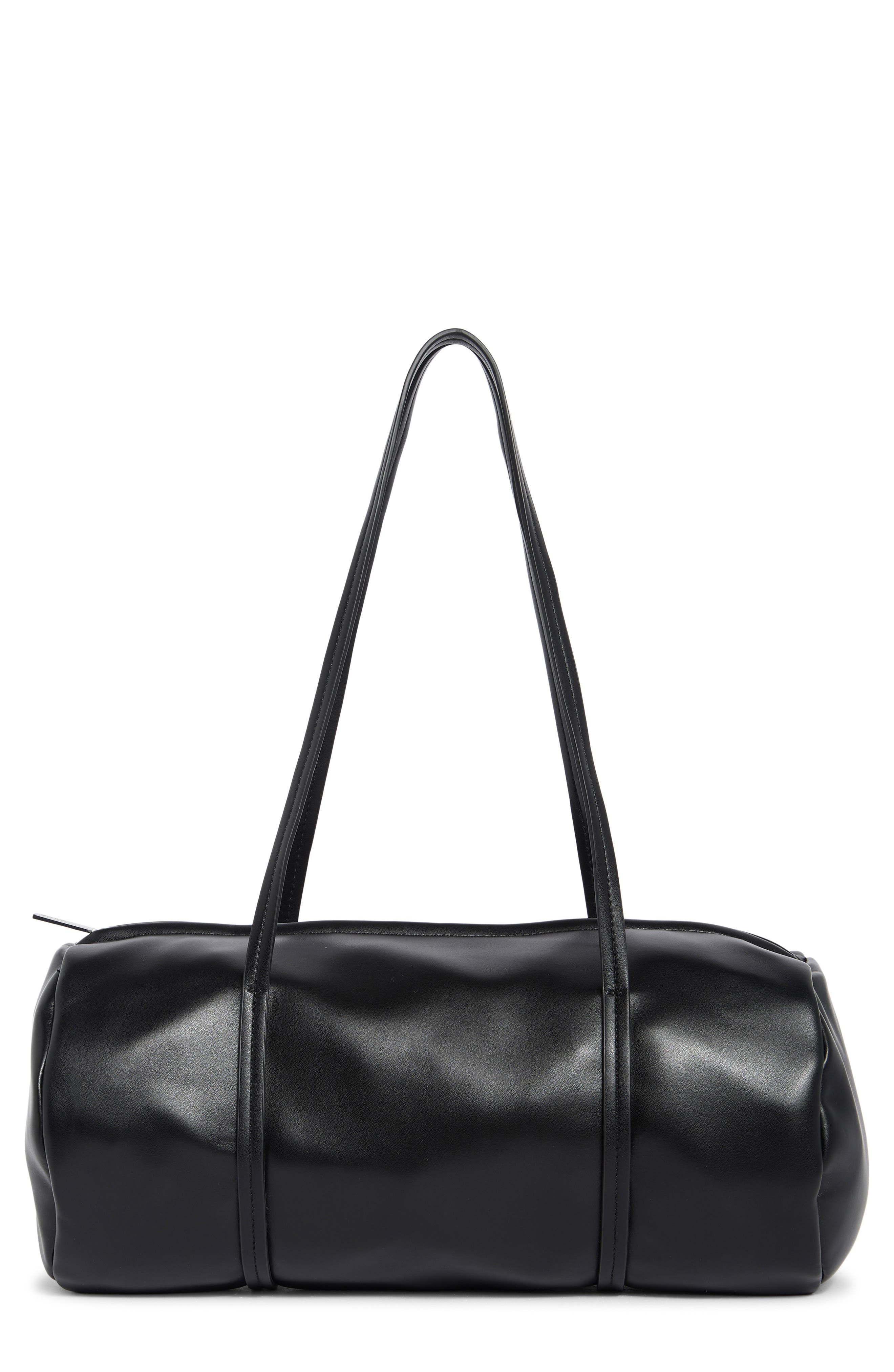 Faux Leather Barrel Bag, Main, color, BLACK