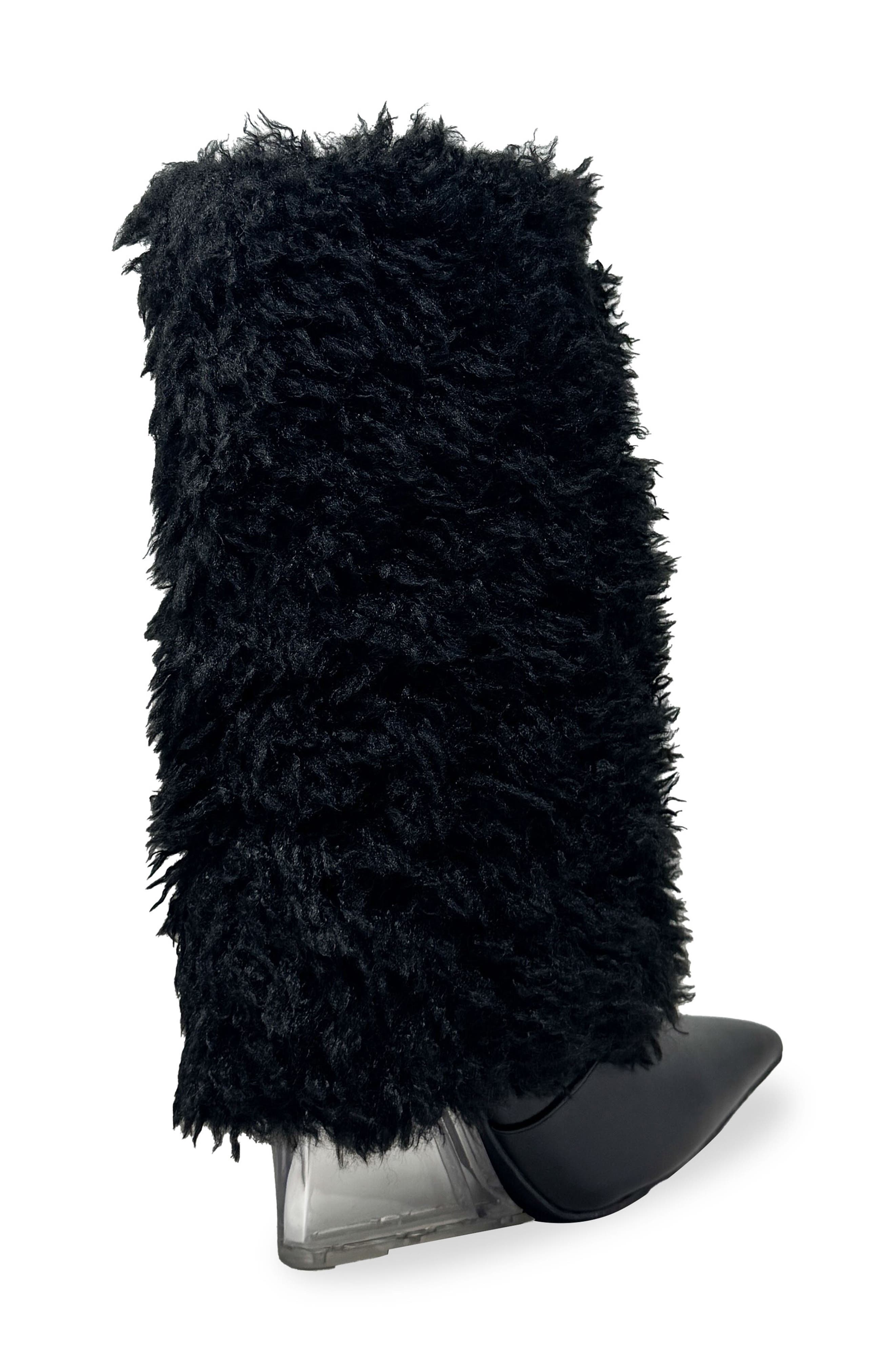 CHASE AND CHLOE Megham Faux Fur Wedge Heel Bootie, Alternate, color, Black