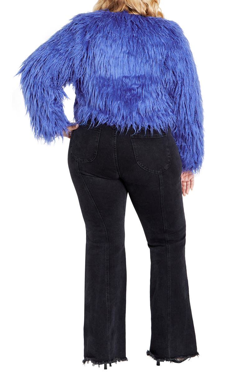 City Chic Blakely Faux Fur Crop Jacket, Alternate, color, Dazzling Blue