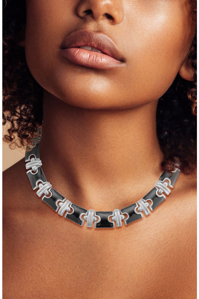 Enamel Link Collar Necklace, Alternate, color, SILVER