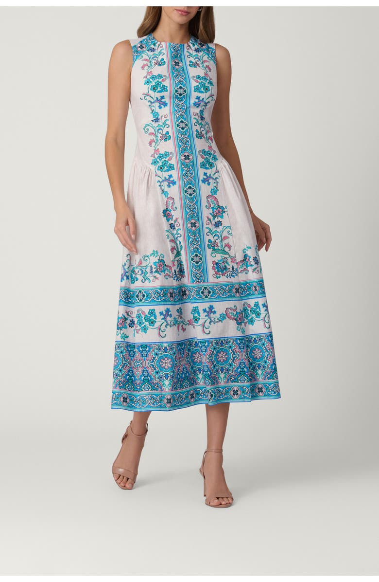 Shoshanna Warwick Tile Print Adele Dress, Main, color, Sky Blue Multi