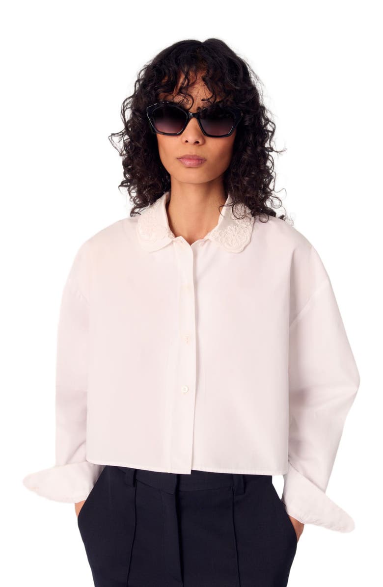 maje Short shirt with embroidered collar, Alternate, color, 