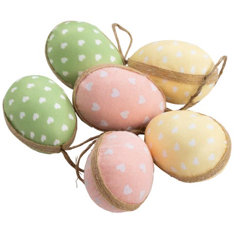 Fabric Pastel Easter Egg Ornament Decorations - 5.75" - Set of 6