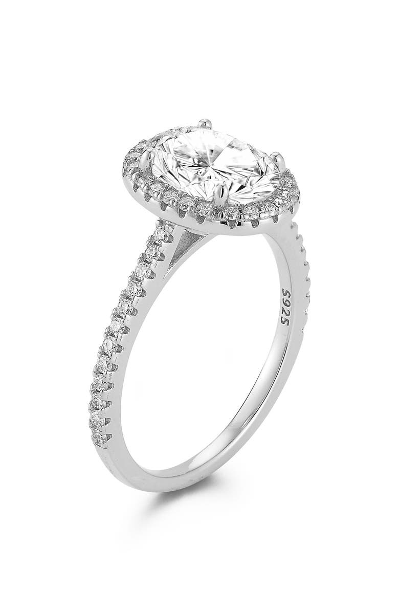 GLAZE JEWELRY Oval Cut Moissanite Halo Ring, Alternate, color, Silver/ Moissanite
