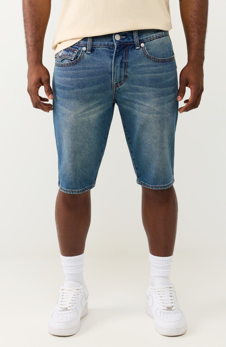 True Religion Ricky Big T Flap Pocket Denim Shorts, Main, color, Medium Ocean Storm