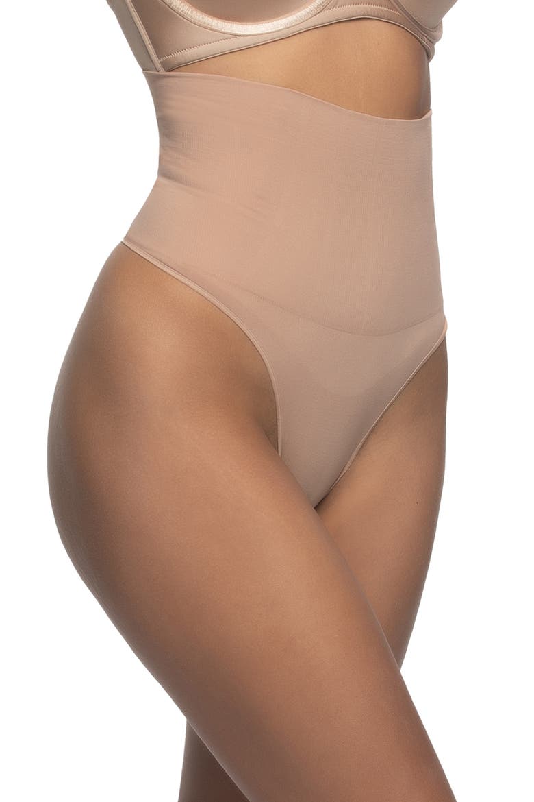 Bodycon High Waist Shaping Thong, Main, color, SUEDE