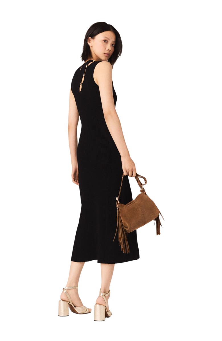 maje Cutaway rib knit maxi dress, Alternate, color, Black