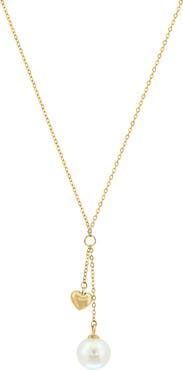 EFFY Freshwater Pearl & Heart Drop Pendant Necklace