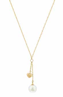 EFFY Freshwater Pearl & Heart Drop Pendant Necklace