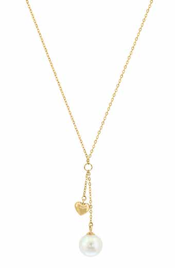 Freshwater Pearl & Heart Drop Pendant Necklace