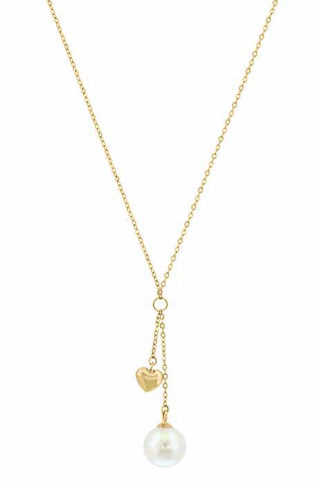 EFFY Freshwater Pearl & Heart Drop Pendant Necklace