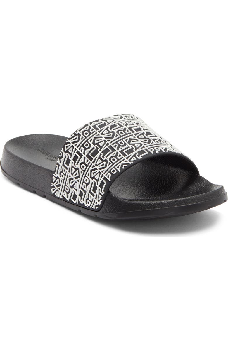 KARL LAGERFELD PARIS Block Logo Slide Sandal, Main, color, Black