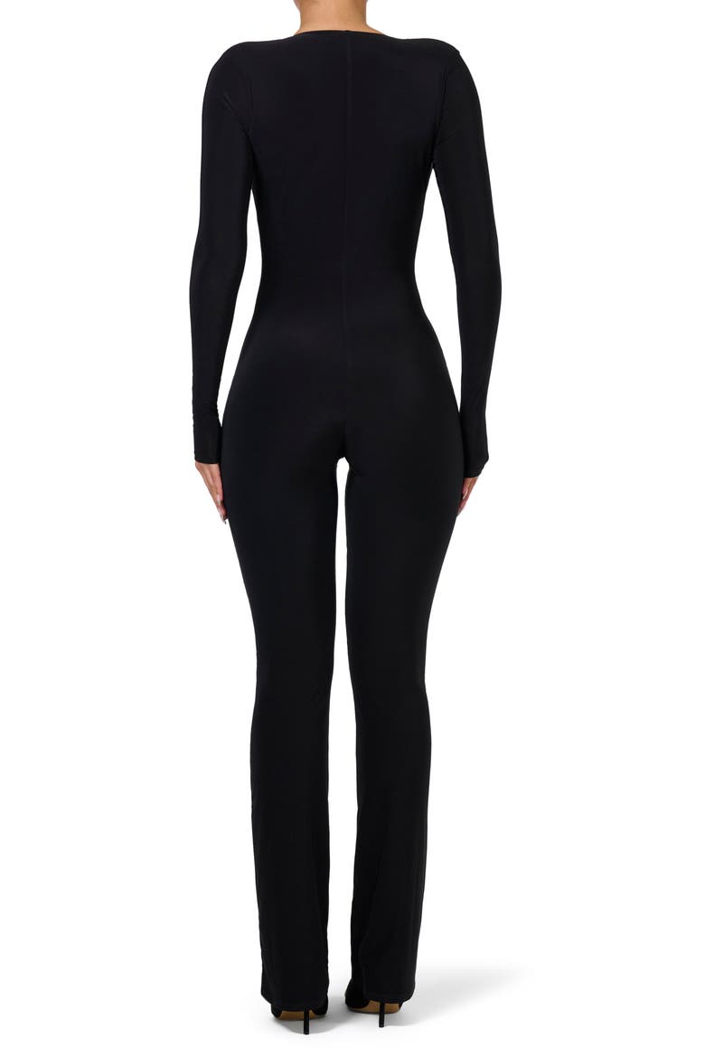 Deep V-Neck Long Sleeve Jumpsuit, Alternate, color, BLACK