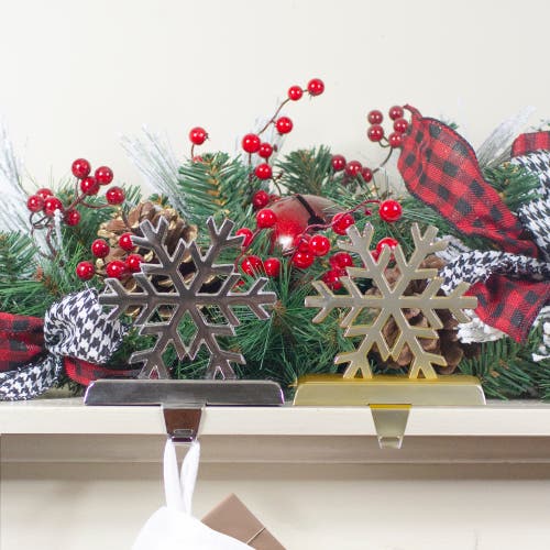 Northlight Set Of 2 Gold And Silver Shiny Snowflake Christmas Stocking Holders In Silver