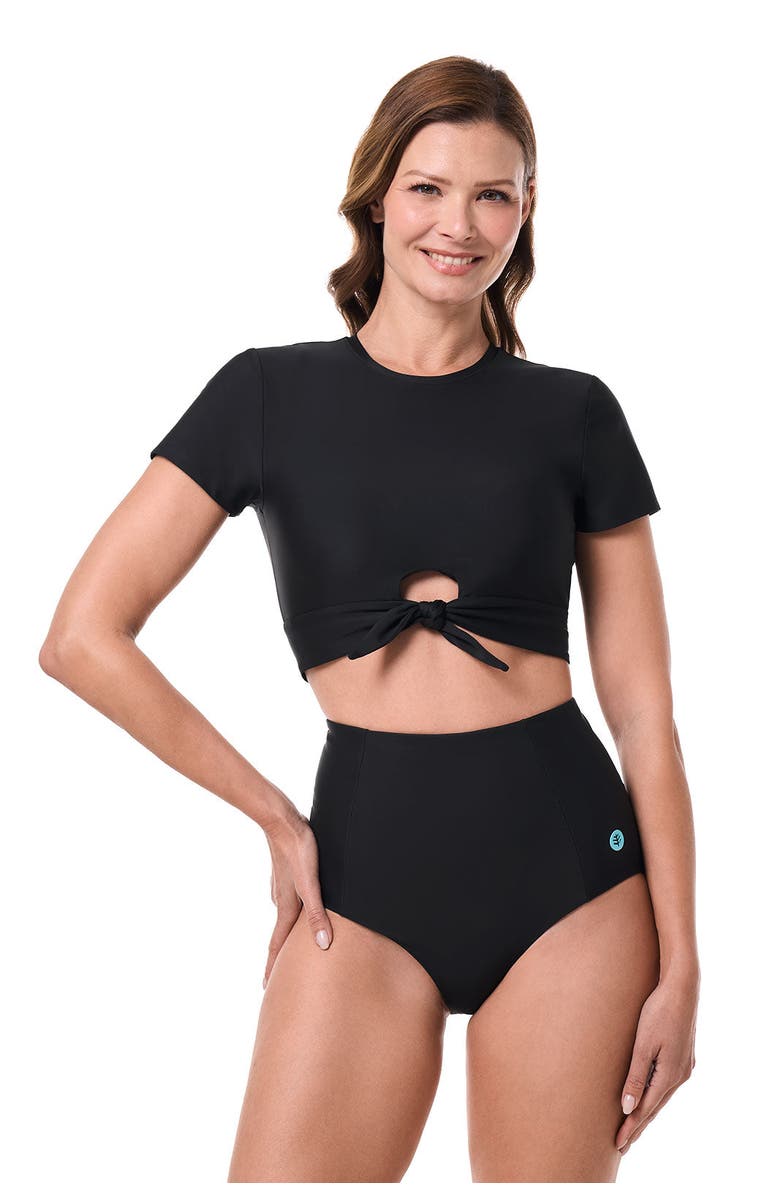 Coolibar Women's Swim Crop Top - UPF 50+ Sun Protection - Hibiscus, Main, color, Black