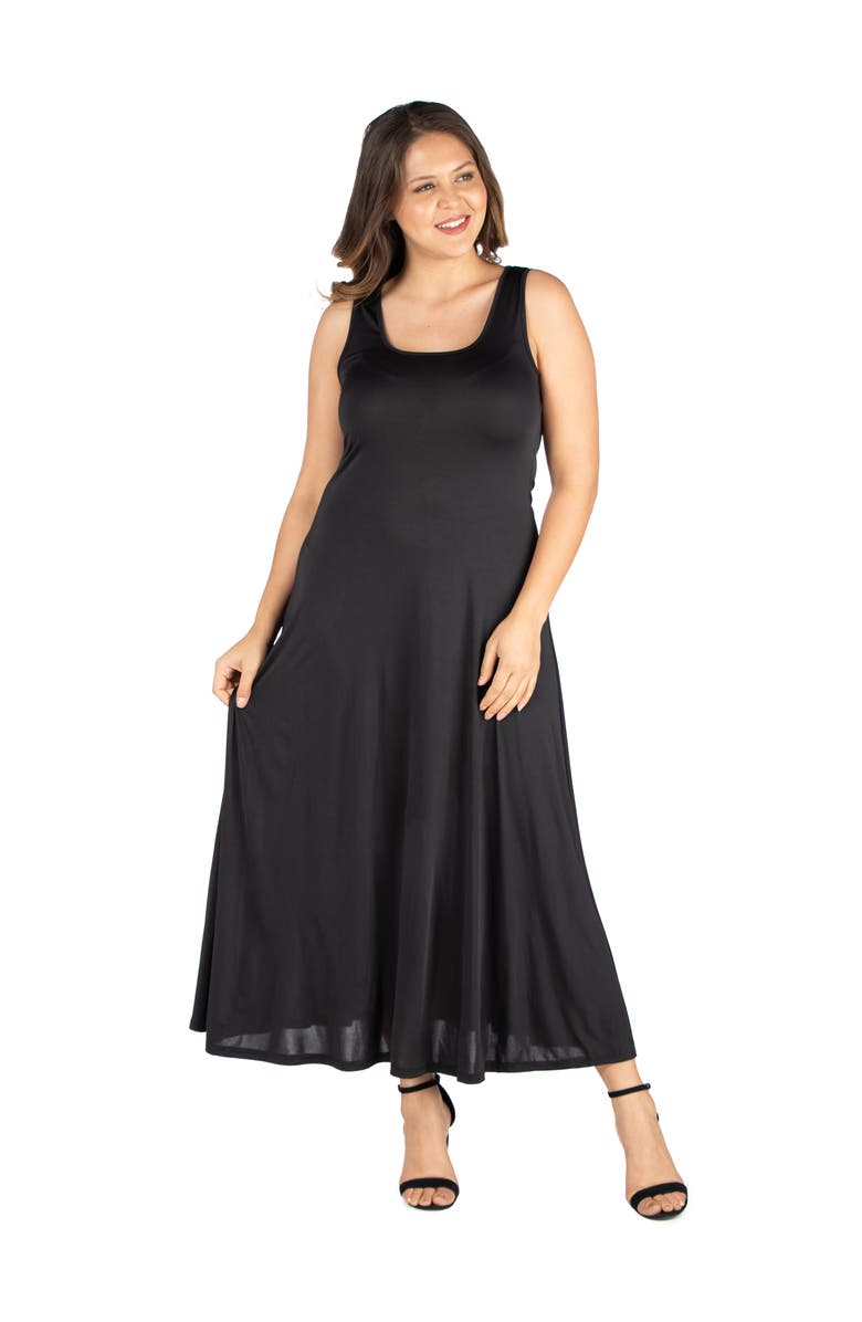 24seven Comfort Apparel Plus Size Scoop Neck Tank A Line Maxi Dress, Main, color, Black