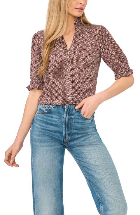 Ruffle Neck Button Front Shirt