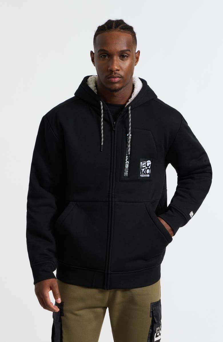 Ecko Unltd. Printed Zip Faux Shearling Hoodie, Main, color,