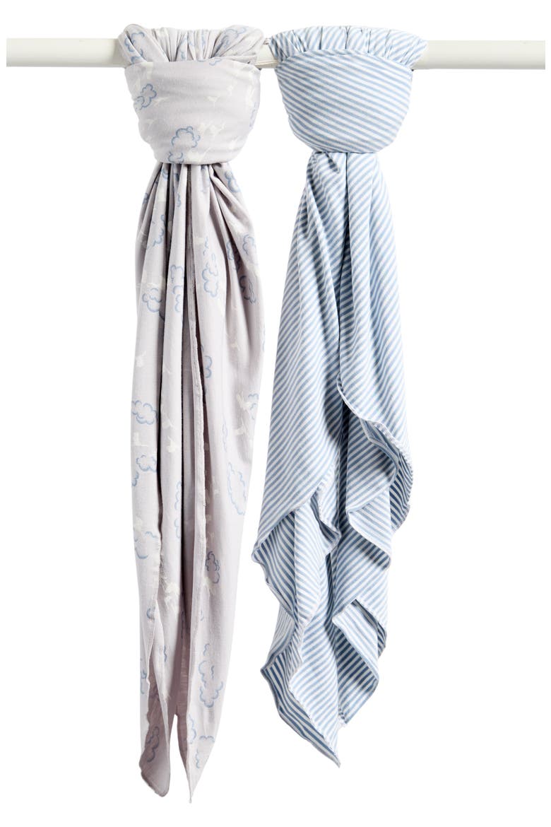 2-Pack Assorted Knit Swaddles, Main, color, GREY EGRET FLOCK- BLUE KIT