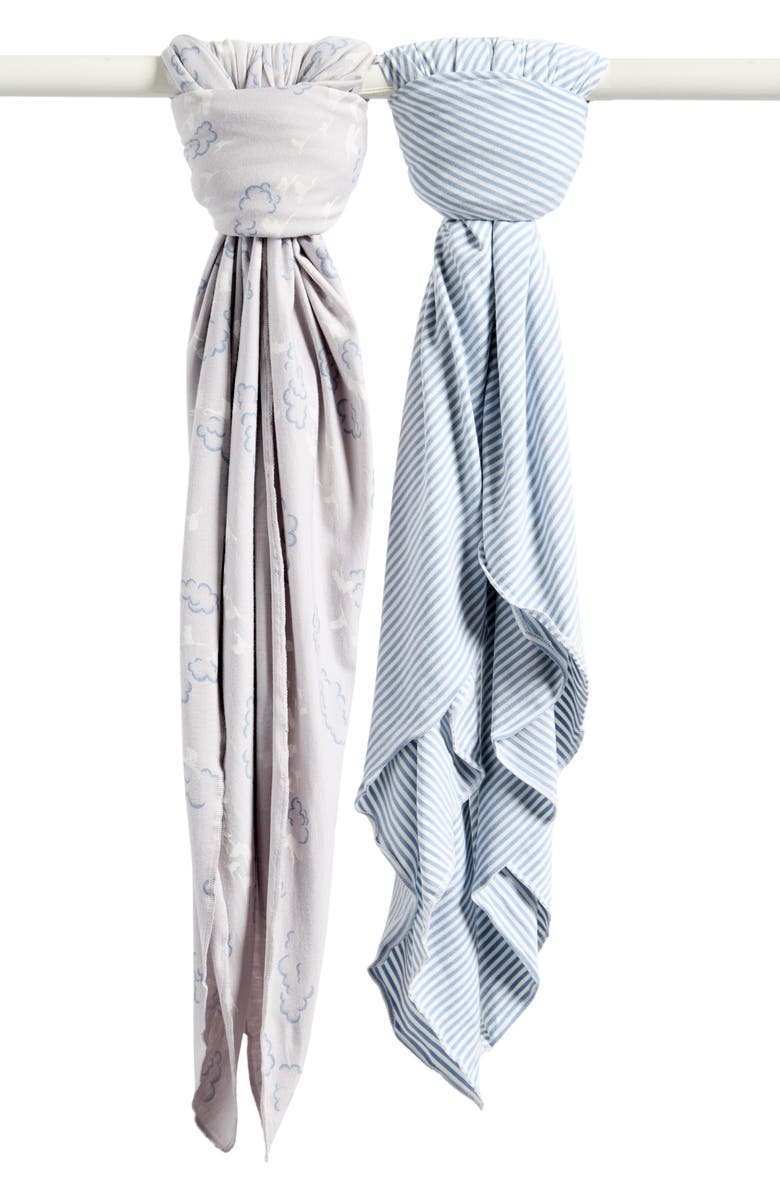 Nordstrom 2-Pack Assorted Knit Swaddles, Main, color, Grey Egret Flock- Blue Kit