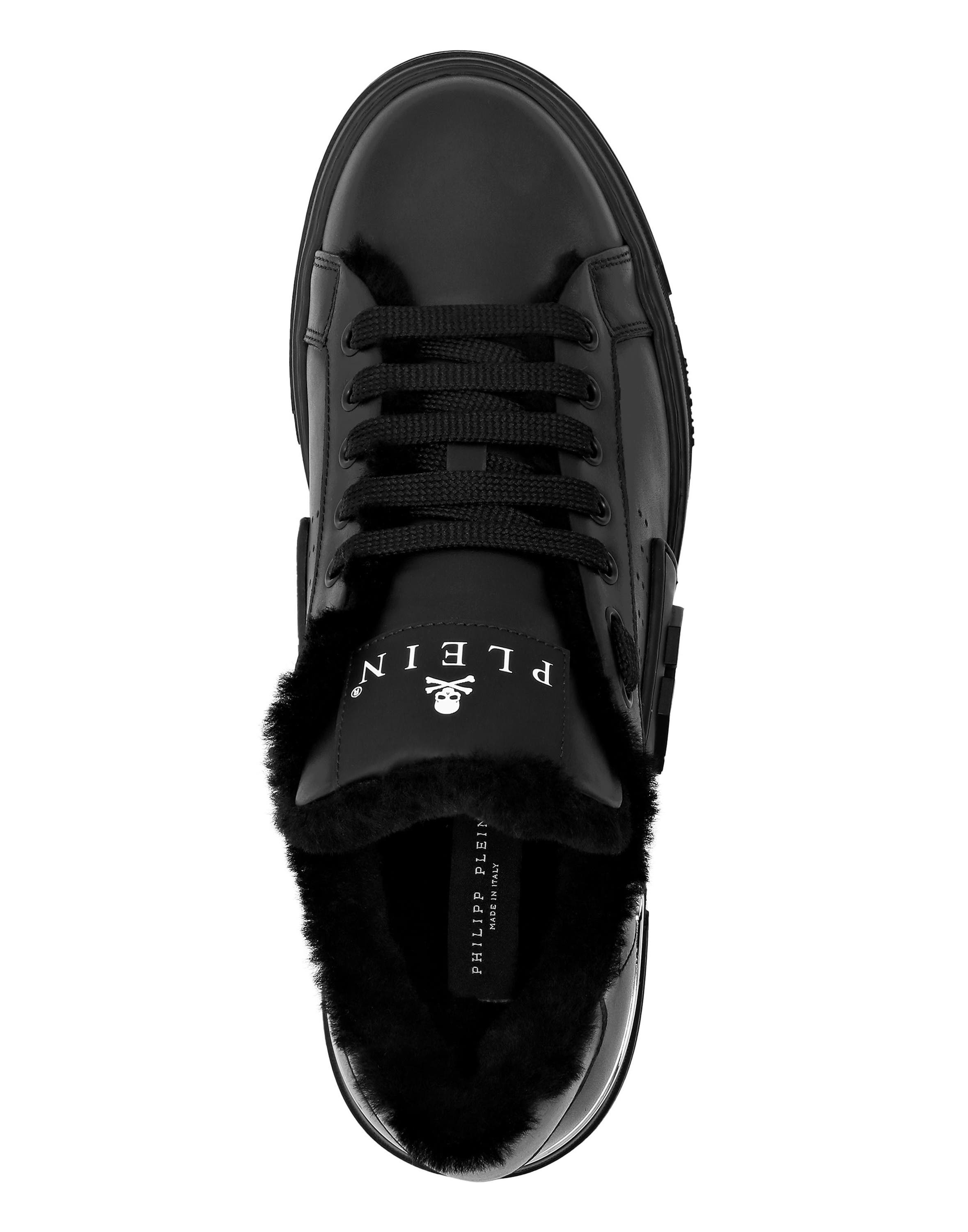 Nappa Leather Lo-Top Sneakers With Fur Hexagon Unisex, Alternate, color, black/black